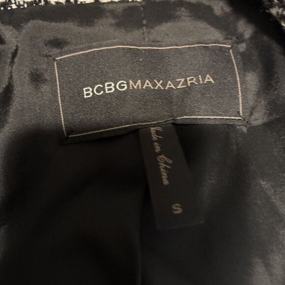 bcbg maxazria Black White Silver Metallic Tweed Long Sleeve Blazer Jacket Small - Picture 6 of 8